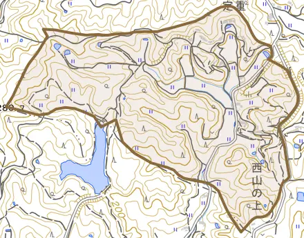 中畑とその周辺の地図。町の範囲を重ねている