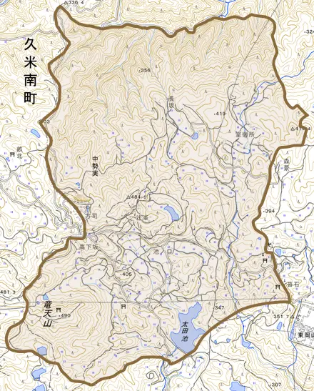 中勢実とその周辺の地図。町の範囲を重ねている