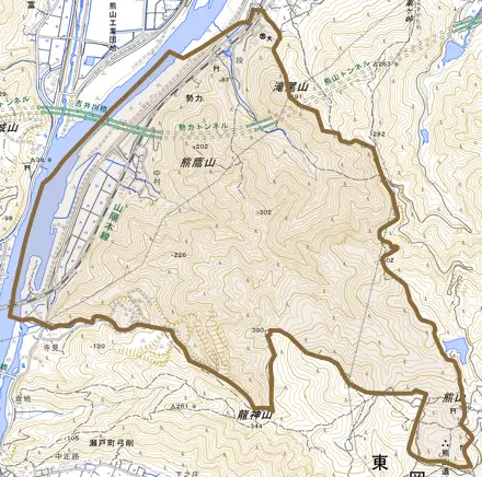 勢力とその周辺の地図。町の範囲を重ねている