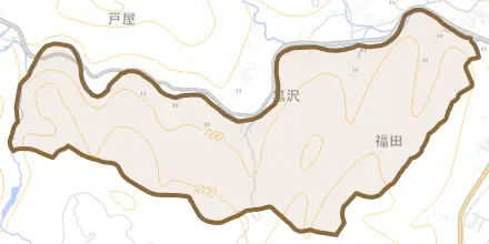 黒沢とその周辺の地図。町の範囲を重ねている
