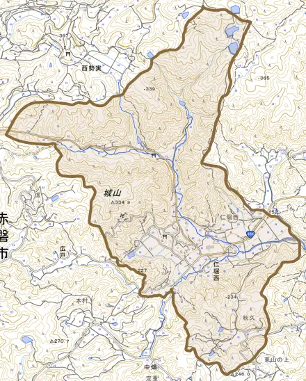 仁堀西とその周辺の地図。町の範囲を重ねている