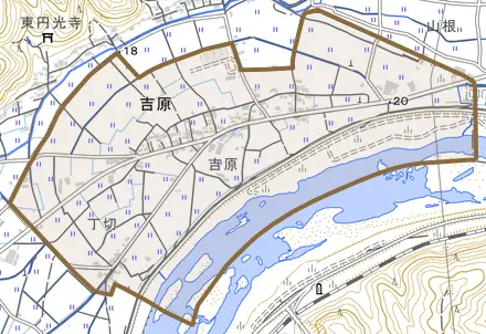 吉原とその周辺の地図。町の範囲を重ねている
