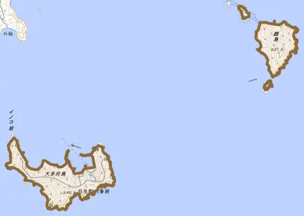 日生町大多府とその周辺の地図。町の範囲を重ねている