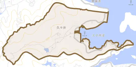 久々井とその周辺の地図。町の範囲を重ねている