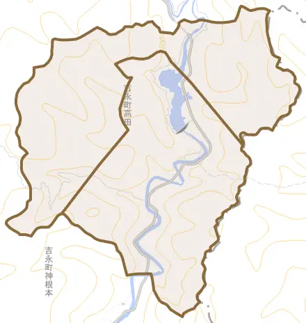 吉永町高田とその周辺の地図。町の範囲を重ねている