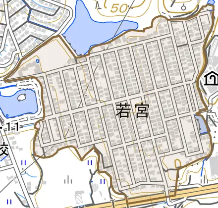 若宮とその周辺の地図。町の範囲を重ねている