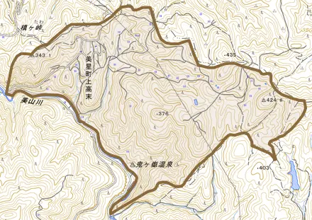 美星町上高末とその周辺の地図。町の範囲を重ねている