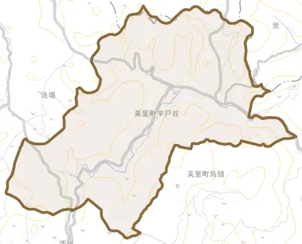 美星町宇戸谷とその周辺の地図。町の範囲を重ねている