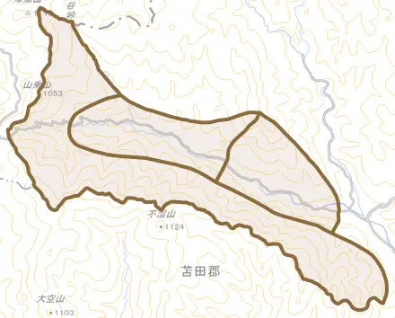 羽出西谷とその周辺の地図。町の範囲を重ねている