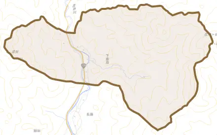下斎原とその周辺の地図。町の範囲を重ねている