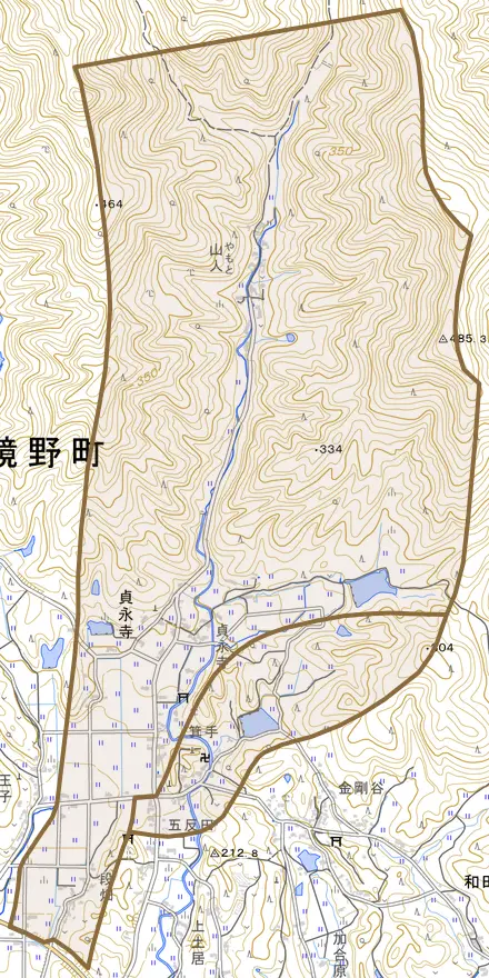 貞永寺とその周辺の地図。町の範囲を重ねている