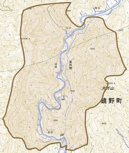 富仲間とその周辺の地図。町の範囲を重ねている