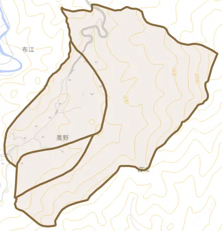 養野とその周辺の地図。町の範囲を重ねている