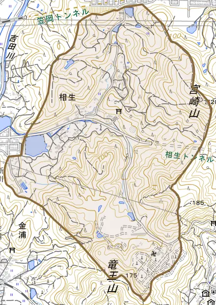 相生とその周辺の地図。町の範囲を重ねている