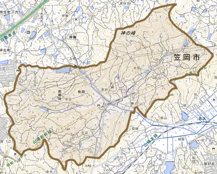 有田とその周辺の地図。町の範囲を重ねている