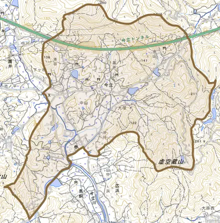 今立とその周辺の地図。町の範囲を重ねている
