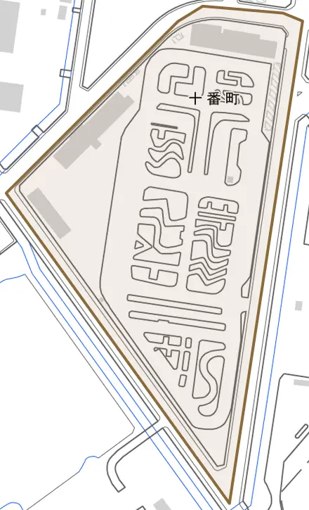 十番町とその周辺の地図。町の範囲を重ねている