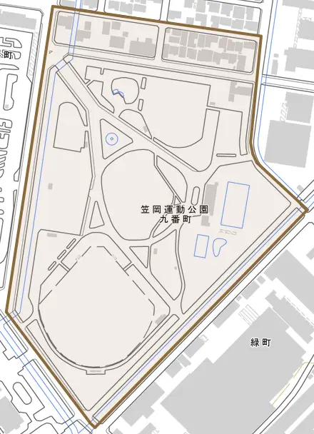 九番町とその周辺の地図。町の範囲を重ねている
