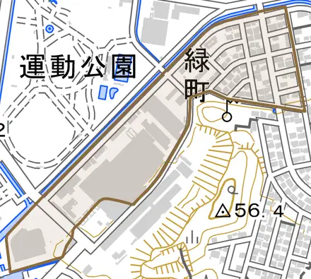 緑町とその周辺の地図。町の範囲を重ねている