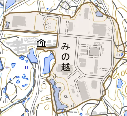 みの越とその周辺の地図。町の範囲を重ねている