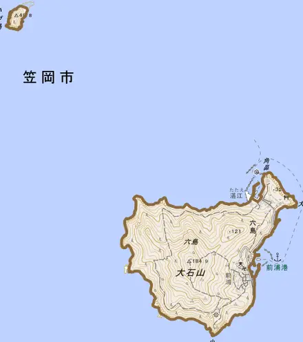六島とその周辺の地図。町の範囲を重ねている