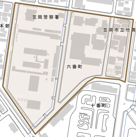 六番町とその周辺の地図。町の範囲を重ねている