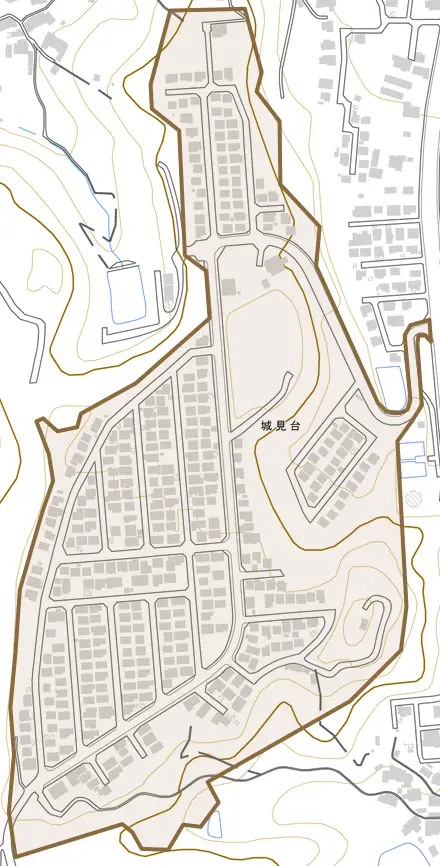 城見台とその周辺の地図。町の範囲を重ねている