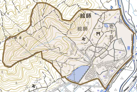 絵師とその周辺の地図。町の範囲を重ねている