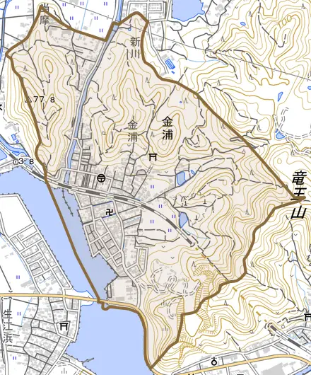 金浦とその周辺の地図。町の範囲を重ねている