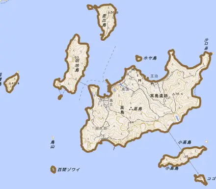 高島とその周辺の地図。町の範囲を重ねている