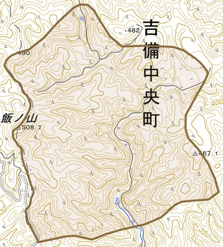 福沢とその周辺の地図。町の範囲を重ねている