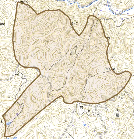 豊岡下とその周辺の地図。町の範囲を重ねている