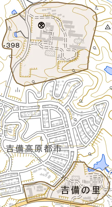 上野とその周辺の地図。町の範囲を重ねている