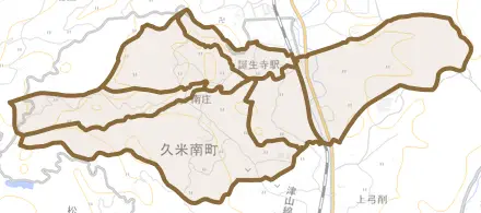 南庄とその周辺の地図。町の範囲を重ねている