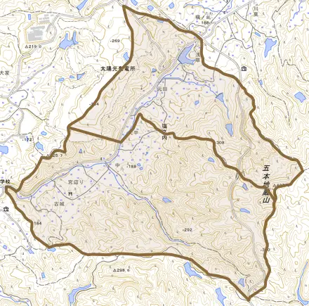 塩之内とその周辺の地図。町の範囲を重ねている