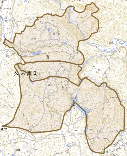 山手とその周辺の地図。町の範囲を重ねている