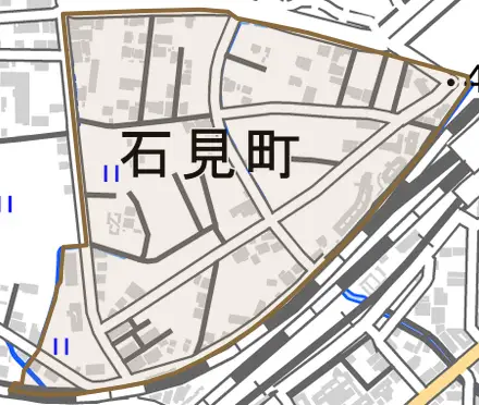 石見町とその周辺の地図。町の範囲を重ねている