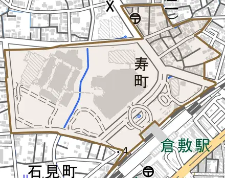 寿町とその周辺の地図。町の範囲を重ねている