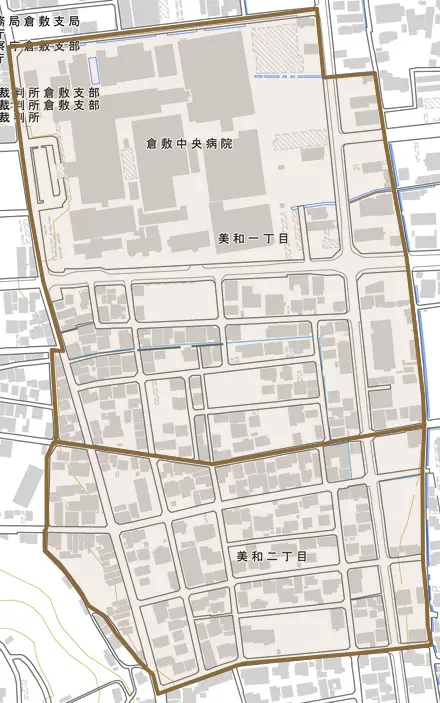 美和とその周辺の地図。町の範囲を重ねている