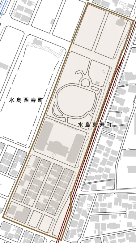 水島東寿町とその周辺の地図。町の範囲を重ねている