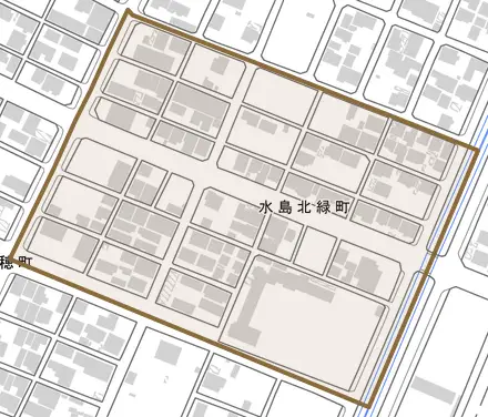 水島北緑町とその周辺の地図。町の範囲を重ねている
