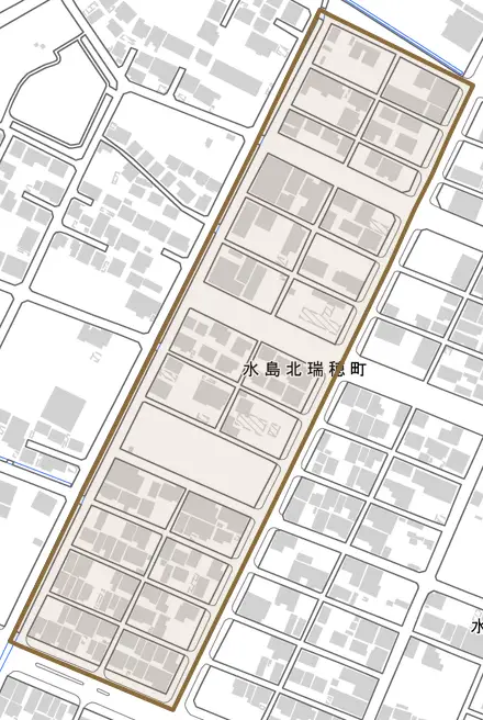 水島北瑞穂町とその周辺の地図。町の範囲を重ねている