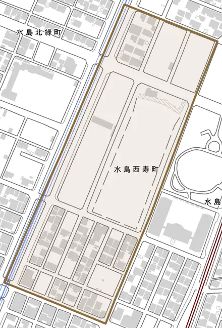 水島西寿町とその周辺の地図。町の範囲を重ねている