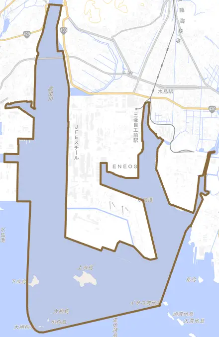 福田町南畝とその周辺の地図。町の範囲を重ねている
