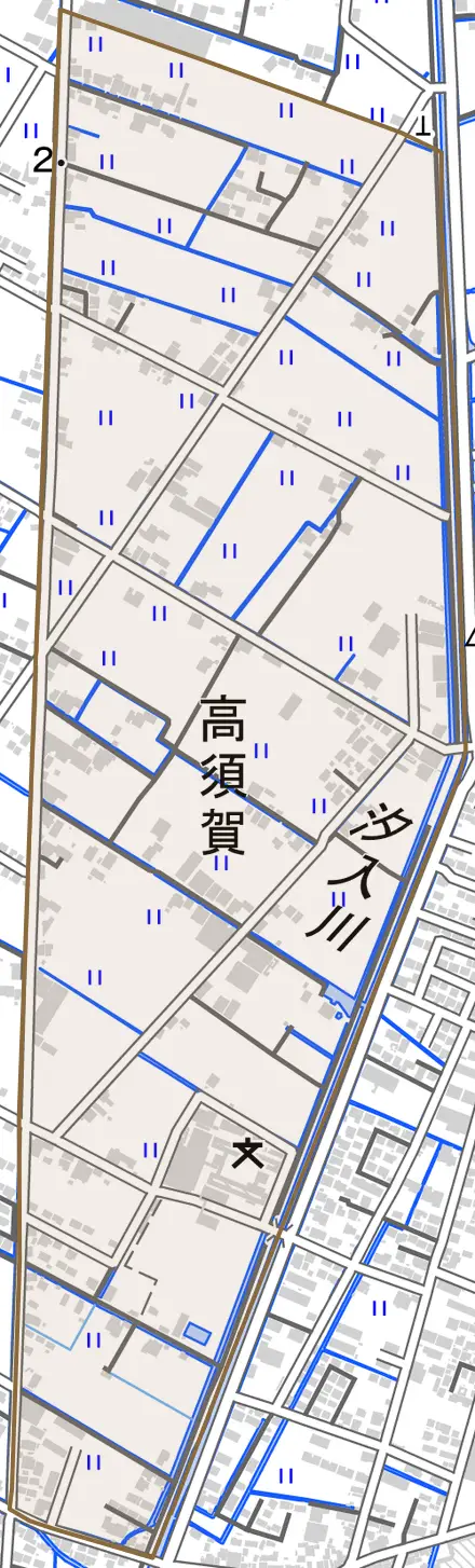 高須賀とその周辺の地図。町の範囲を重ねている