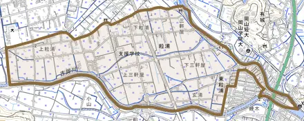 粒浦とその周辺の地図。町の範囲を重ねている