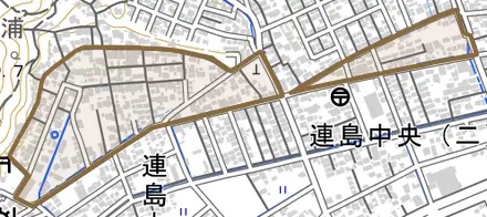 連島町亀島新田とその周辺の地図。町の範囲を重ねている