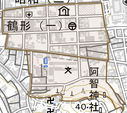 鶴形とその周辺の地図。町の範囲を重ねている