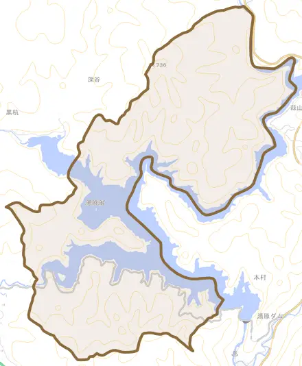 小童谷とその周辺の地図。町の範囲を重ねている