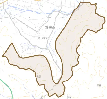 蒜山東茅部とその周辺の地図。町の範囲を重ねている